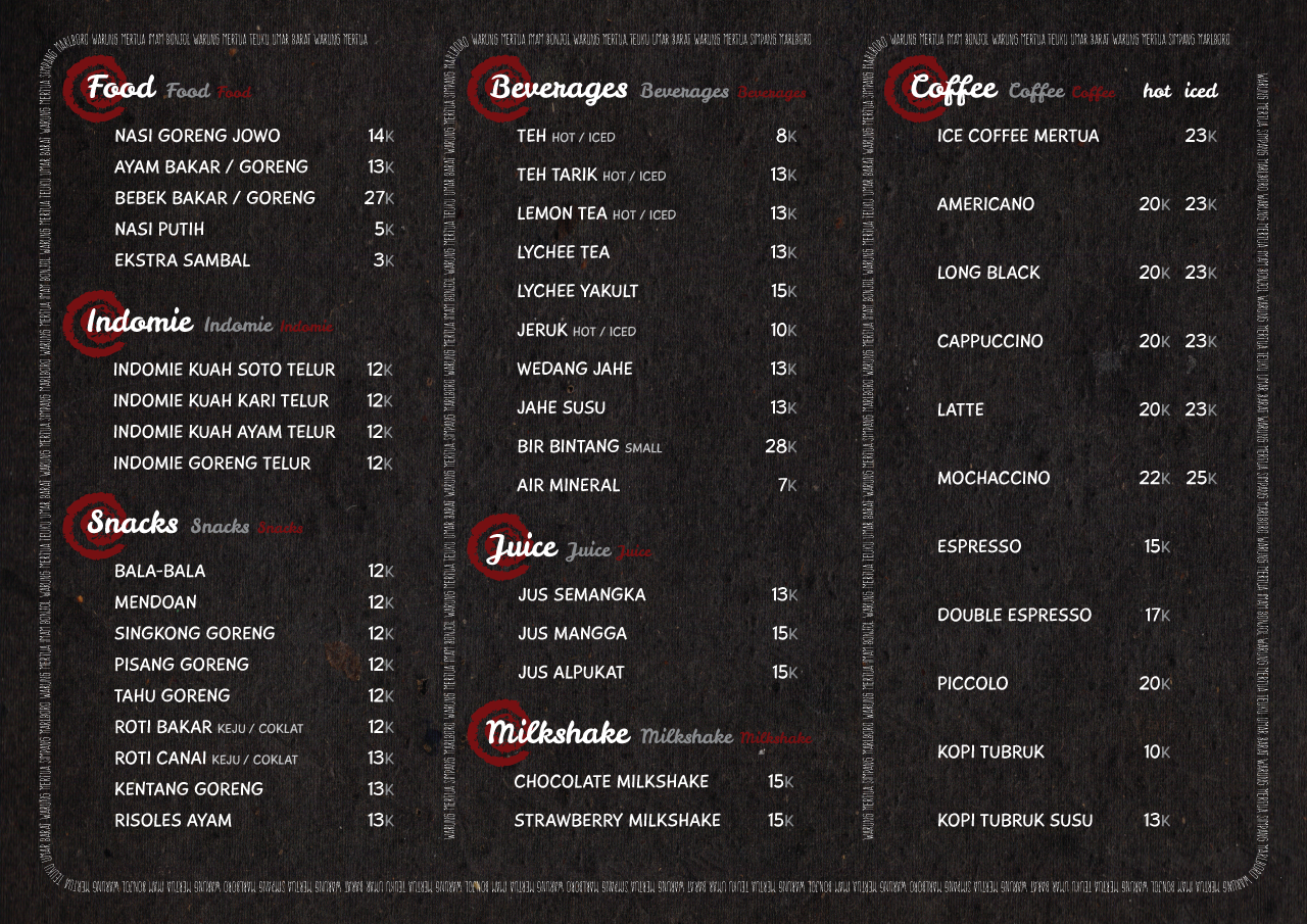 Warung Mertua Simpang Marlboro: Menu